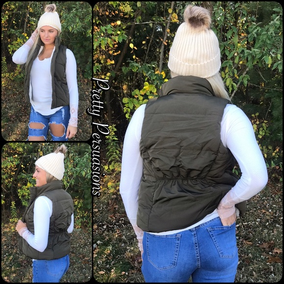 ❤️ Olive Shearling Lined Sleeveless Vest - Picture 5 of 7